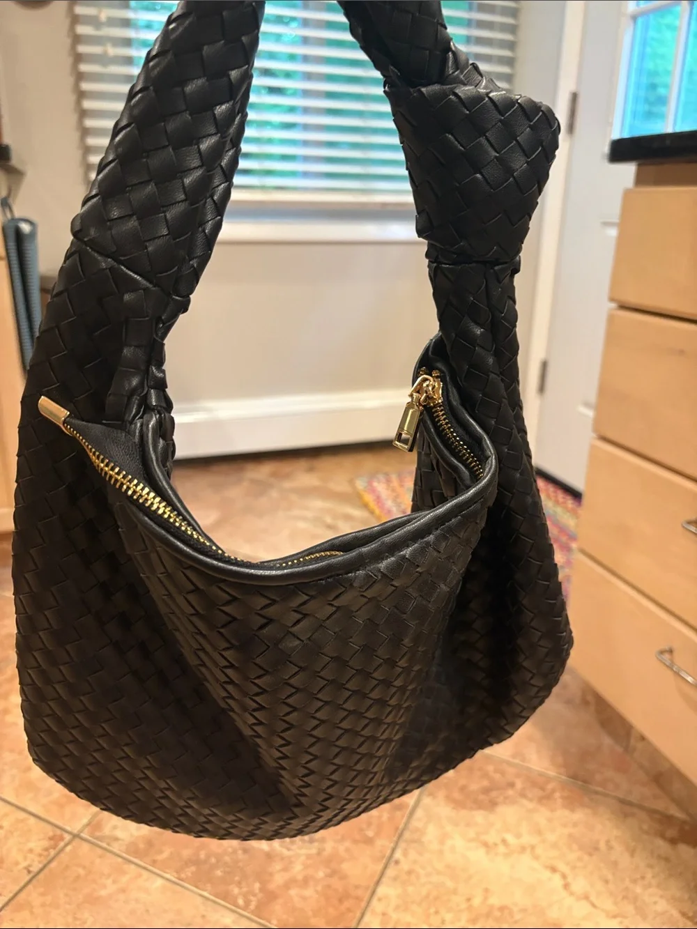 Melie Bianco Black Woven Hobo Shoulder Bag